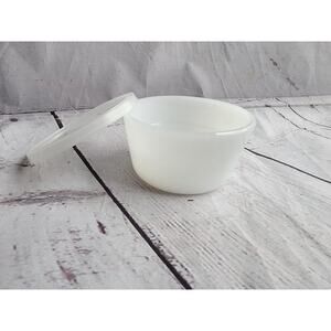 VINTAGE GLASBAKE MILK GLASS 4 0Z. CUSTARD CUP With Plastic Cover